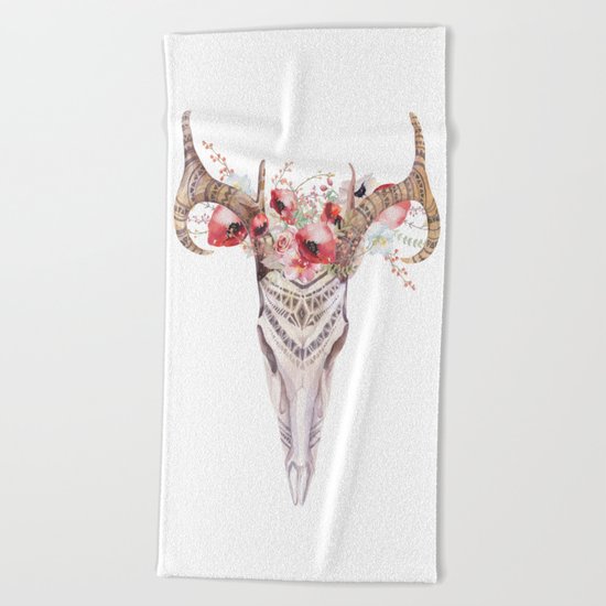 Poppy Tribal Skull Beach Towel
