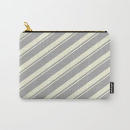 [ Thumbnail: Dark Gray & Beige Colored Striped/Lined Pattern Carry-All Pouch ]