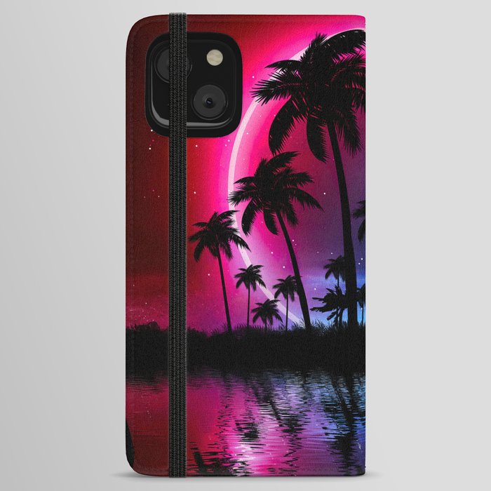 Neon landscape: Neon circle on a tropical beach iPhone Wallet Case