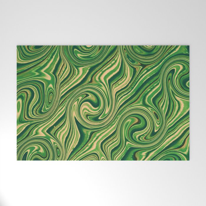 Beautiful Nature Green Retro Liquid Swirl Aesthetic Monochrome Welcome Mat