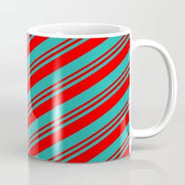 [ Thumbnail: Red and Light Sea Green Colored Stripes/Lines Pattern Coffee Mug ]