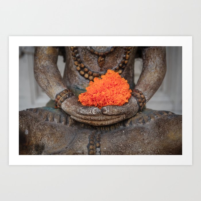Buddha with orange flower. Fine art of my travel photography. Art Print