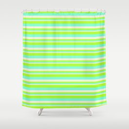 [ Thumbnail: Light Green, Aquamarine & Beige Colored Lines/Stripes Pattern Shower Curtain ]