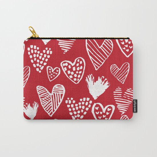 Herats red and white pattern minimal valentines day cute girly gifts hand drawn love patterns Carry-All Pouch