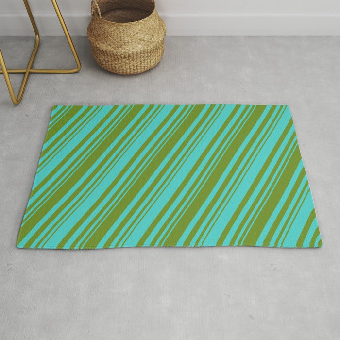 Green and Turquoise Colored Stripes/Lines Pattern Rug