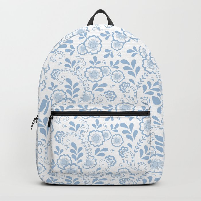 Pale Blue Eastern Floral Pattern Backpack