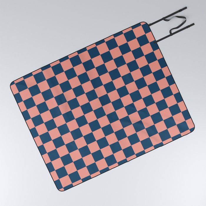 Checkerboard Checkered Checked Check Chessboard Pattern in Blue and Peach Color Picnic Blanket