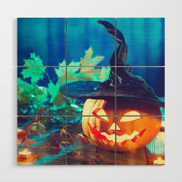 Halloween Pumpkin Head Jack Lantern with Burning Candle Wood Wall Art