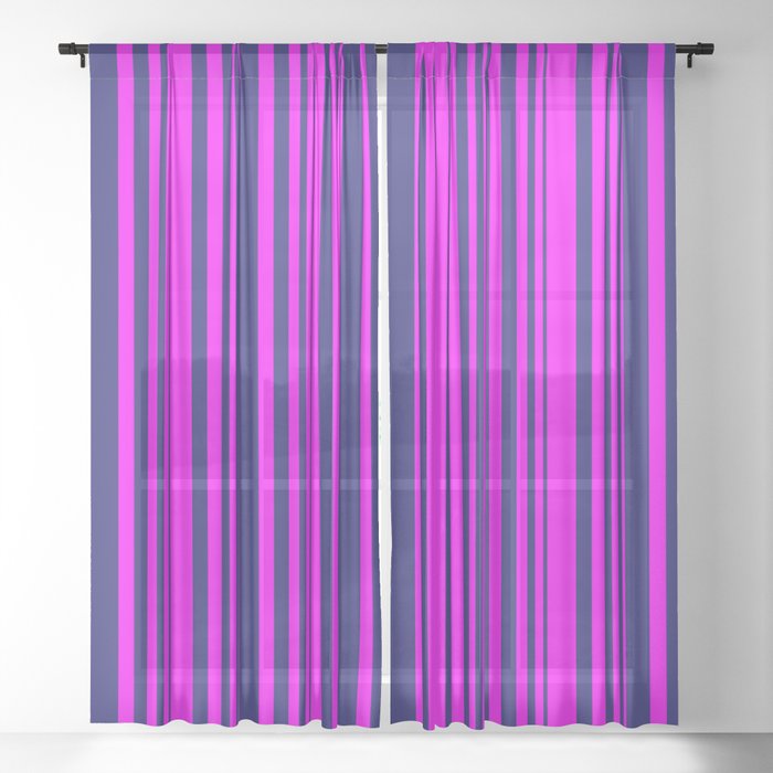 Midnight Blue & Fuchsia Colored Lines Pattern Sheer Curtain
