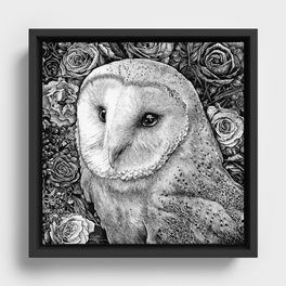 Barn Owl in Flowers Framed Canvas