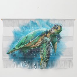 Blue Abstract Watercolor Sea Turtle on White 3 Minimalist Coastal Art - Coast - Sea - Beach - Shore Wall Hanging