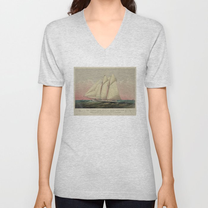 Vintage Schooner Yacht Illustration (1870) V Neck T Shirt