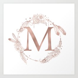 Letter M Rose Gold Pink Initial Monogram Art Print