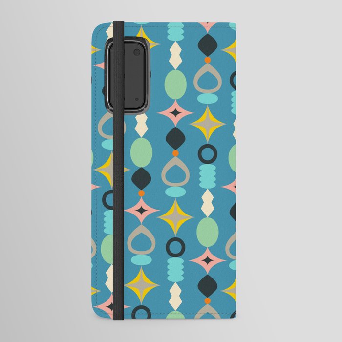 SUNCATCHERS MID-CENTURY MODERN ABSTRACT PATTERN in RETRO MULTI-COLOURS WITH BLACK ON BLUE Android Wallet Case
