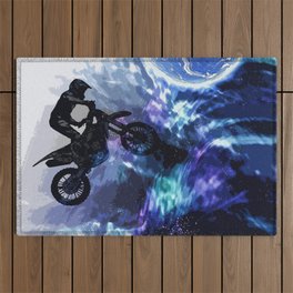 Jumping through Space - Motocross Rider Outdoor Rug