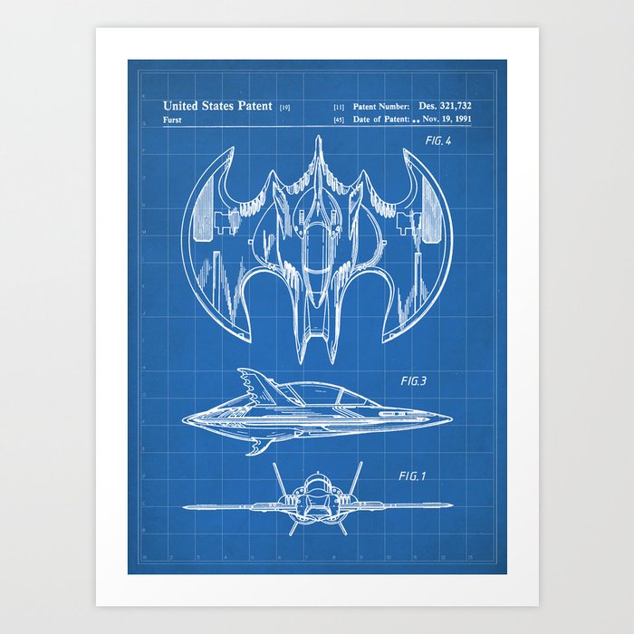 Batwing Patent - Bat Wing Art - Blueprint Art Print by Patent Press |  Society6