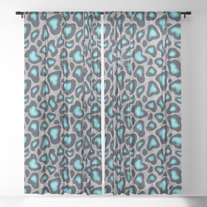 Snow Leopard Pattern Teal Sheer Curtain