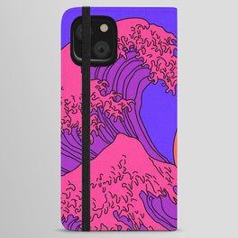 Great Wave in Vaporwave Pop Art style. View on ocean's crest leap toward the sky. Stylized line art illustration of 19th century Japanese print. iPhone Wallet Case