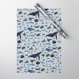 SEA CREATURES poster with names Wrapping Paper