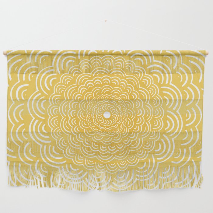 Spiral Mandala (Yellow Golden) Curve Round Rainbow Pattern Unique Minimalistic Vintage Zentangle Wall Hanging