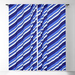 [ Thumbnail: Royal Blue, Mint Cream & Midnight Blue Colored Striped Pattern Blackout Curtain ]