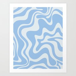 Retro Liquid Swirl Abstract Pattern in Powder Blue Art Print