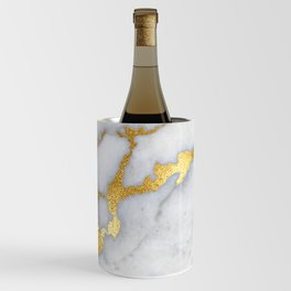 White and Gray Marble and Gold Metal foil Glitter Effect Wine Chiller