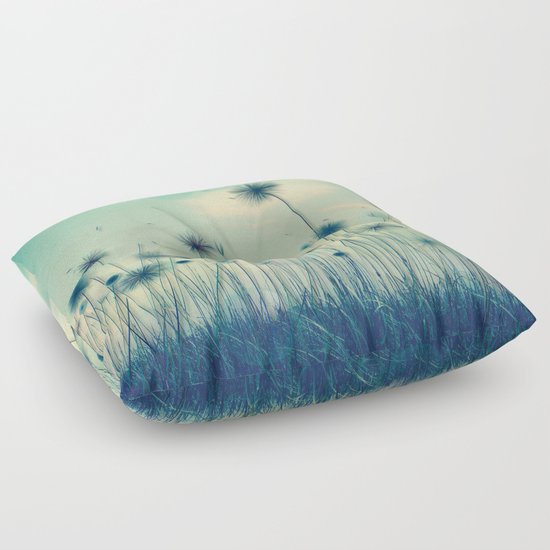 Whimsical Indigo Dandelion Flower Garden Floor Pillow by Graphic Tabby Society6