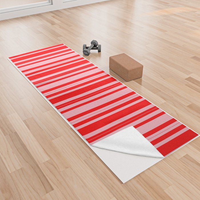 Red & Light Pink Colored Lines/Stripes Pattern Yoga Towel