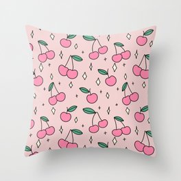 Cherry Sparkles Pattern (pink/green) Throw Pillow
