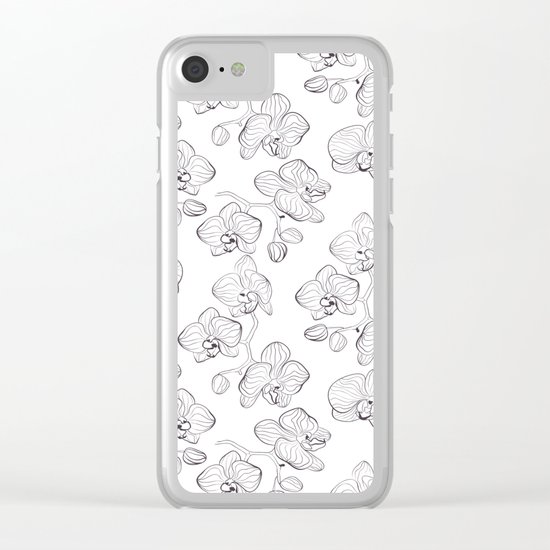 The White Orchid. Black and white pattern . Clear iPhone Case