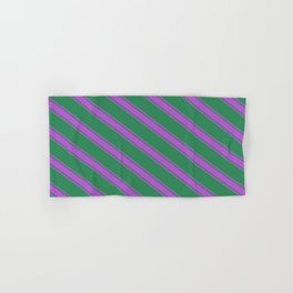 [ Thumbnail: Sea Green and Orchid Colored Lines/Stripes Pattern Hand & Bath Towel ]