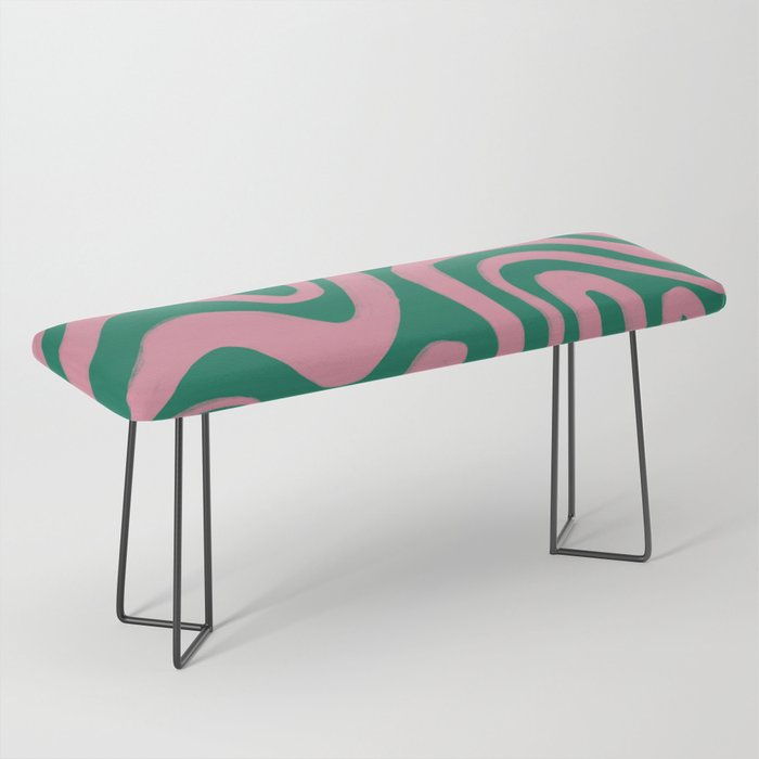 Tropical Abstract Modern Swirl Pattern in Cashmere Rose Pink on Vivid Green Bench