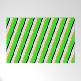 [ Thumbnail: Eyecatching Lavender, Goldenrod, Lime, Black, and Green Colored Lines Pattern Welcome Mat ]
