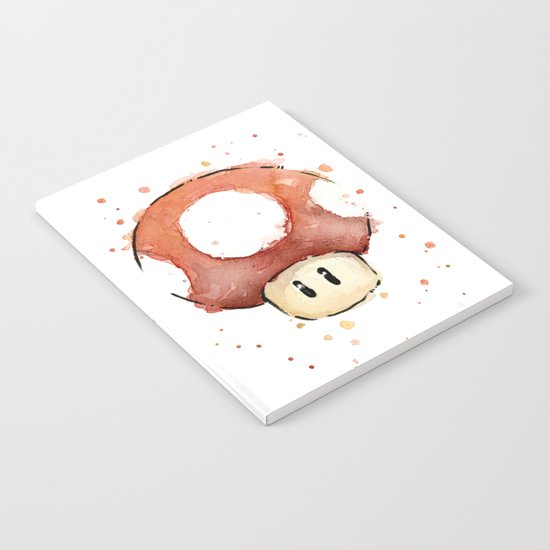 Red Mushroom Watercolor Mario Art Nintendo Geek Gaming Notebook