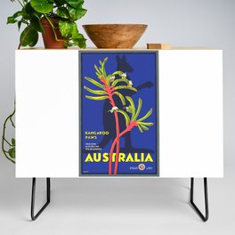 1930 AUSTRALIA Kangaroo Paws Wildflowers Travel Poster Credenza