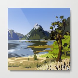 Mitre Peak, MIlford Sound, New Zealand Metal Print | Painting, Illustration, Landscape, Nature 