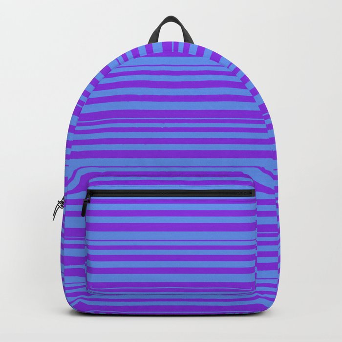 Purple and Cornflower Blue Colored Lines/Stripes Pattern Backpack