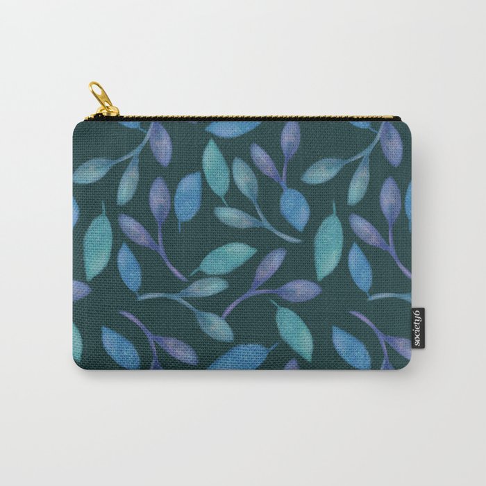 Blue leaves pattern dark green Carry-All Pouch