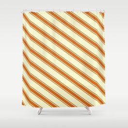[ Thumbnail: Light Yellow & Chocolate Colored Pattern of Stripes Shower Curtain ]