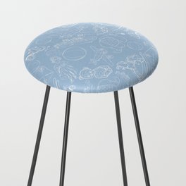 Pale Blue and White Toys Outline Pattern Counter Stool