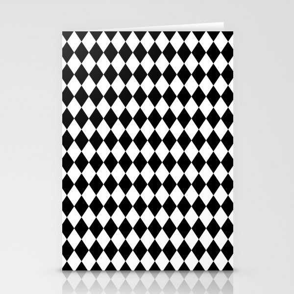 Classic Black and White Harlequin Diamond Check Stationery Cards