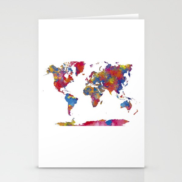 Watercolor World Maps Stationery Cards