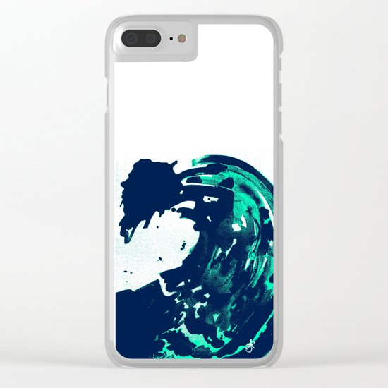 Navy Blue, Black, Blue, Bold Green Wave Clear iPhone Case