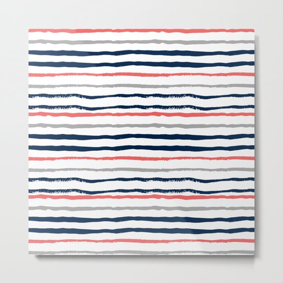 Minimal stripes painted stripe pattern navy modern trendy color palette nursery Metal Print