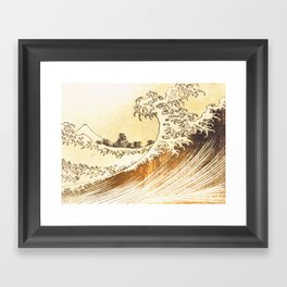 Incoming Birth at Kouen - Mountain in the Ocean at Sunrise -  Nature Landscape in Sepia Framed Art Print