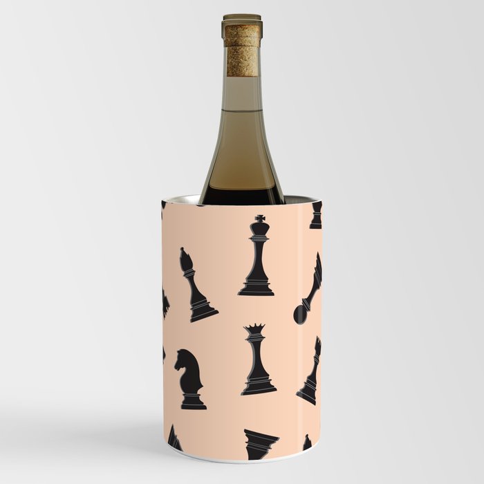 Chess Pieces Art Print On Pink Background Pattern Wine Chiller