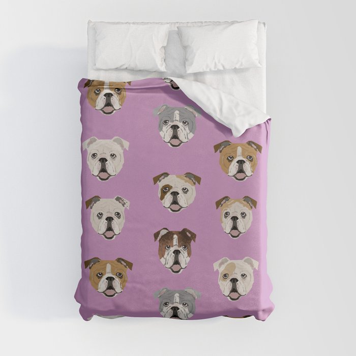 English Bulldog faces cute dog art pet portrait must have gifts for english bulldog owners Duvet Cover