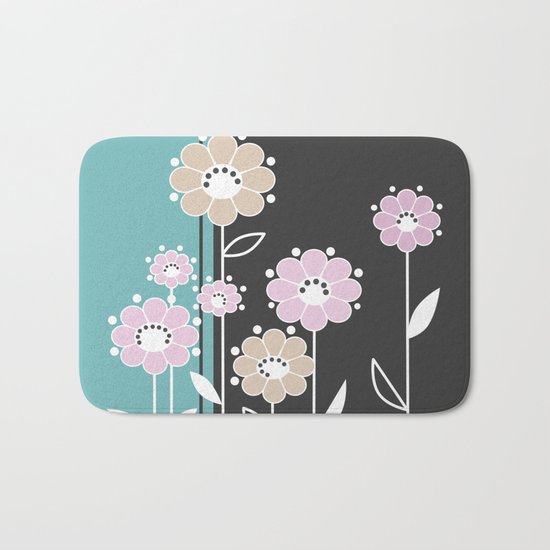 Floral applique . Retro . Bath Mat