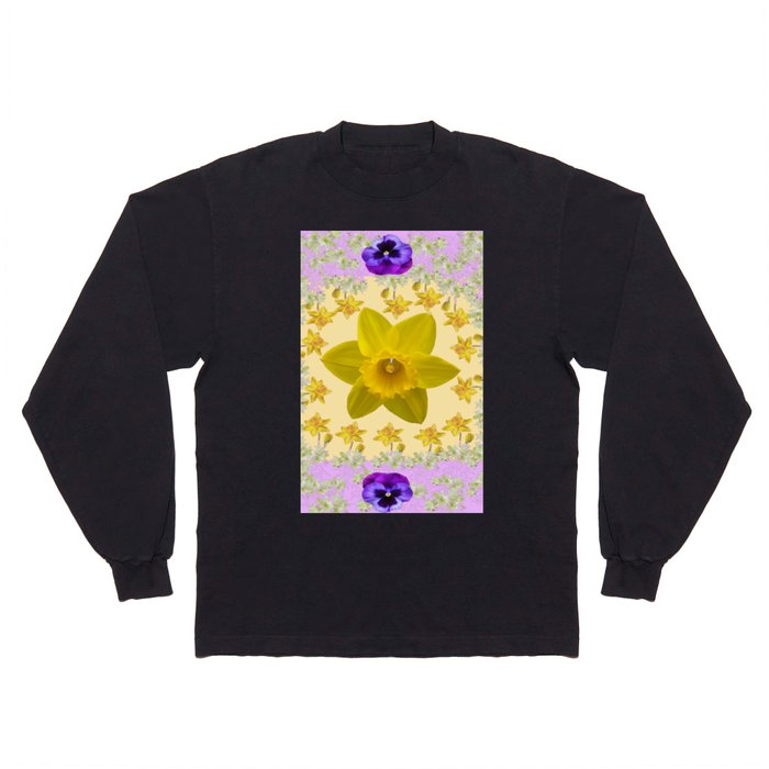 PURPLE PANSIES & DAFFODILS FLOWERS GARDEN MODERN ART Long Sleeve T Shirt